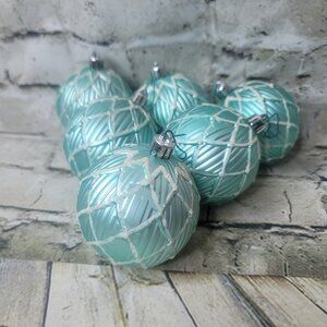 Vickerman 3.5" 6  Round Blue & Sliver Glitter Glass Christmas Ornament